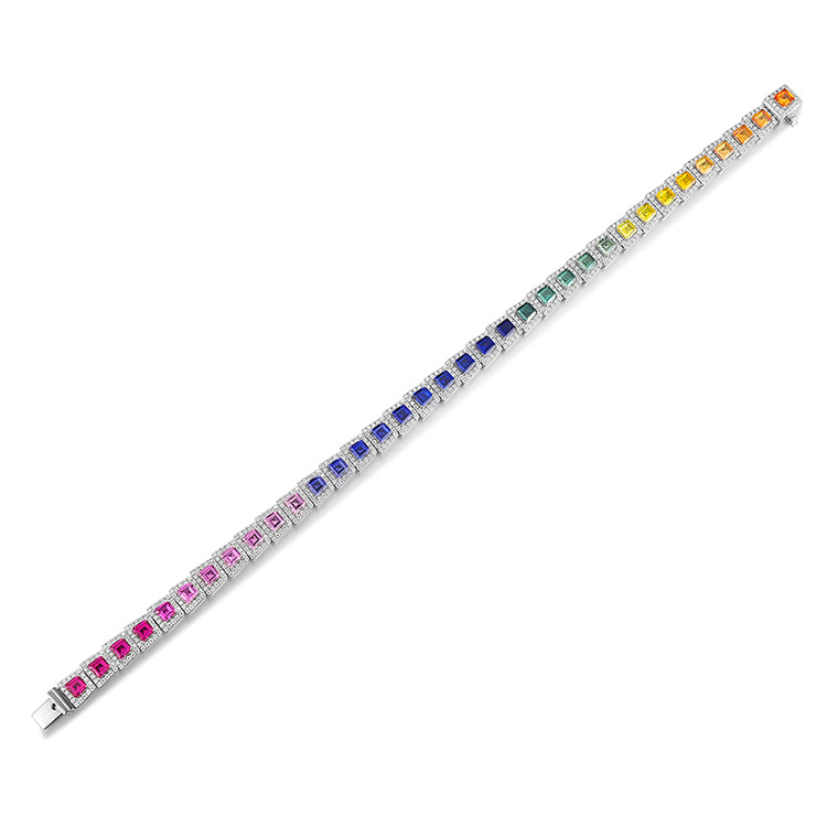 ANSTER JEWELRY Single Row Halo Rainbow Gemstone Tennis 925 Silver Lab Grown Bracelet