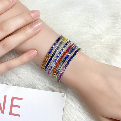 ANSTER JEWELRY Single Row Halo Rainbow Gemstone Tennis 925 Silver Lab Grown Bracelet