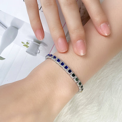 ANSTER JEWELRY Single Row Halo Rainbow Gemstone Tennis 925 Silver Lab Grown Bracelet