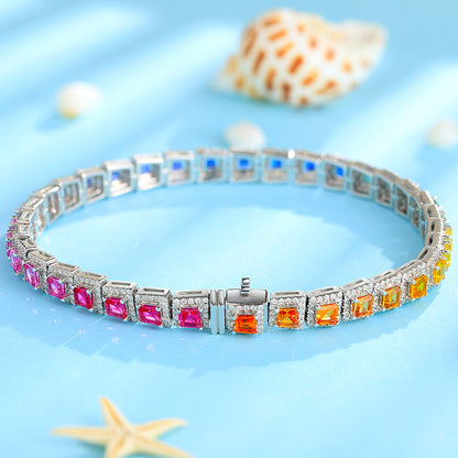ANSTER JEWELRY Single Row Halo Rainbow Gemstone Tennis 925 Silver Lab Grown Bracelet
