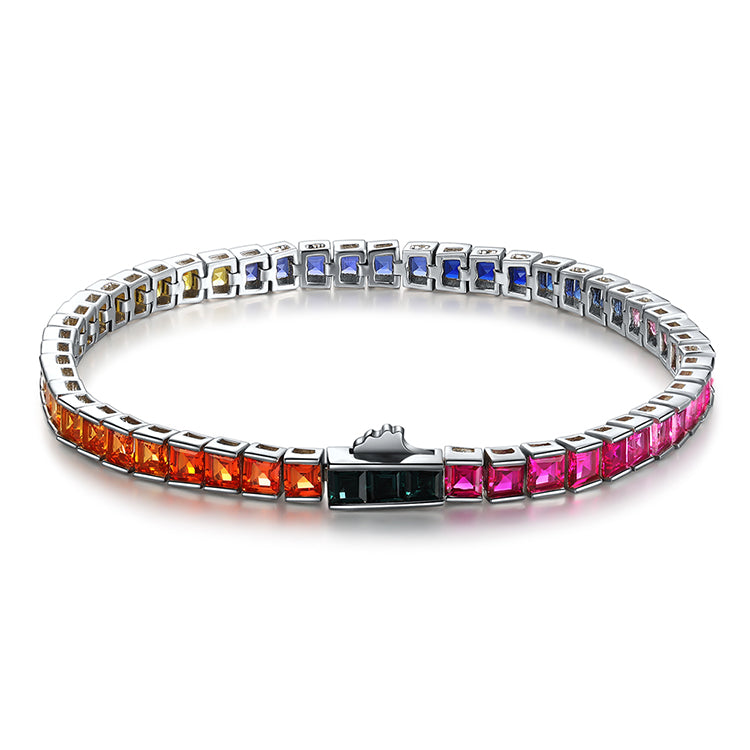 ANSTER JEWELRY Rainbow Gemstone Tennis 925 Silver Lab Grown Bracelet for Women