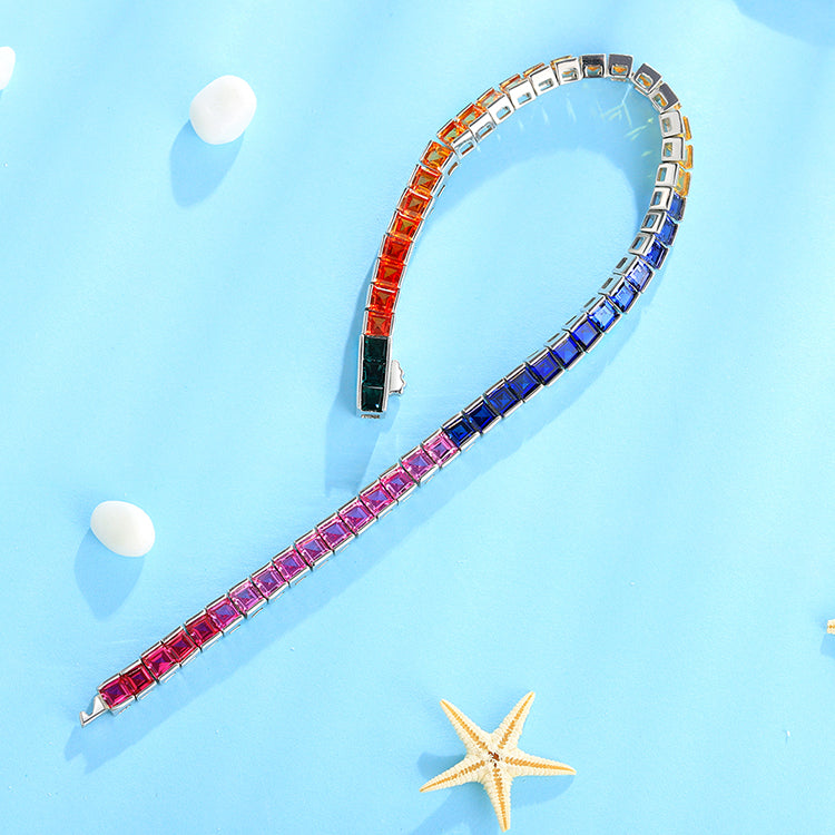 ANSTER JEWELRY Rainbow Gemstone Tennis 925 Silver Lab Grown Bracelet for Women