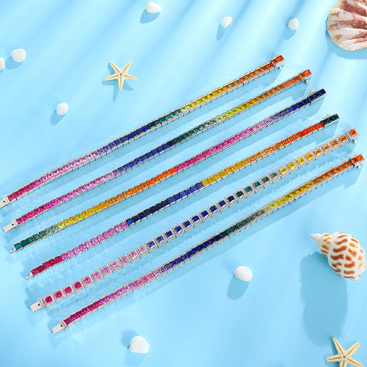 ANSTER JEWELRY Rainbow Gemstone Tennis 925 Silver Lab Grown Bracelet for Women