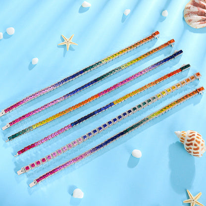 ANSTER JEWELRY Rainbow Gemstone Tennis 925 Silver Lab Grown Bracelet for Women