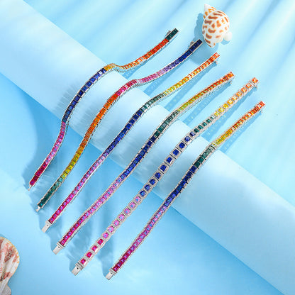 ANSTER JEWELRY Rainbow Gemstone Tennis 925 Silver Lab Grown Bracelet for Women