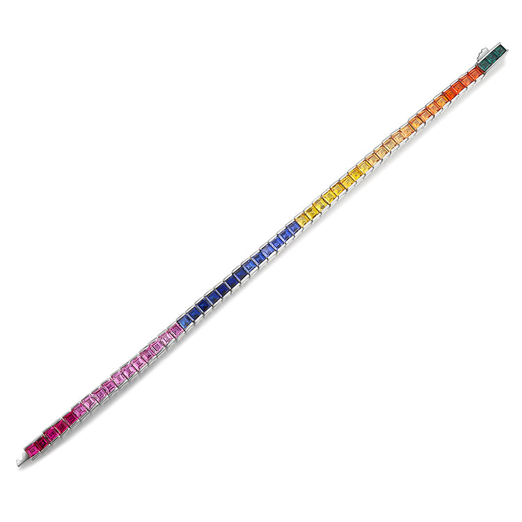 ANSTER JEWELRY Rainbow Gemstone Tennis 925 Silver Lab Grown Bracelet for Women