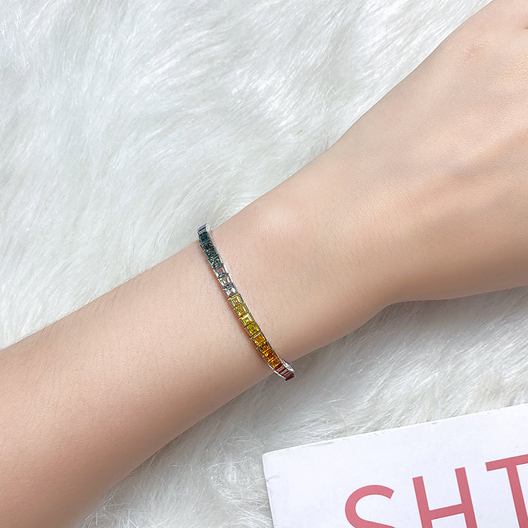 ANSTER JEWELRY Rainbow Gemstone Tennis 925 Silver Lab Grown Bracelet for Women