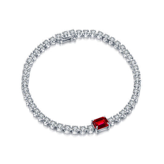 ANSTER JEWELRY 925 Silver Lab Grown Ruby & Moissanite Bracelet