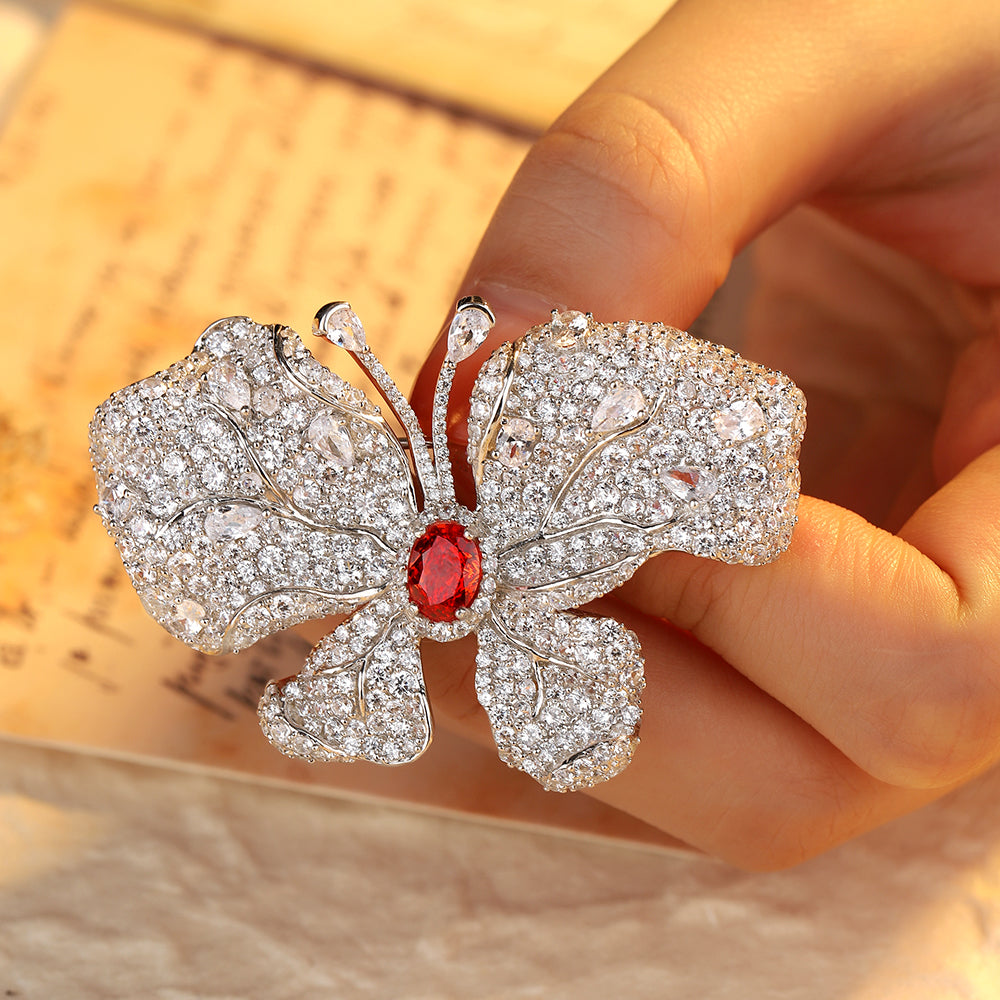 ANSTERGEMS Butterfly Shape Gemstone 925 Silver Brooch