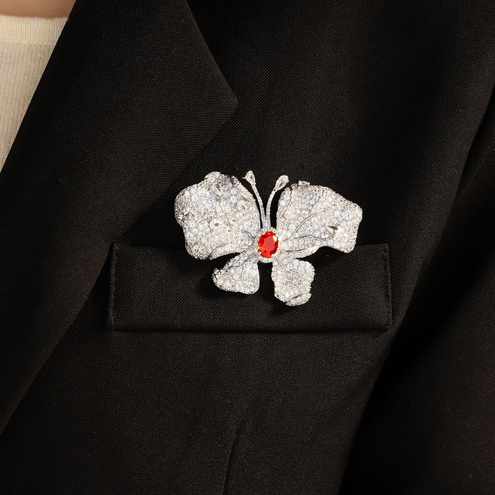 ANSTERGEMS Butterfly Shape Gemstone 925 Silver Brooch