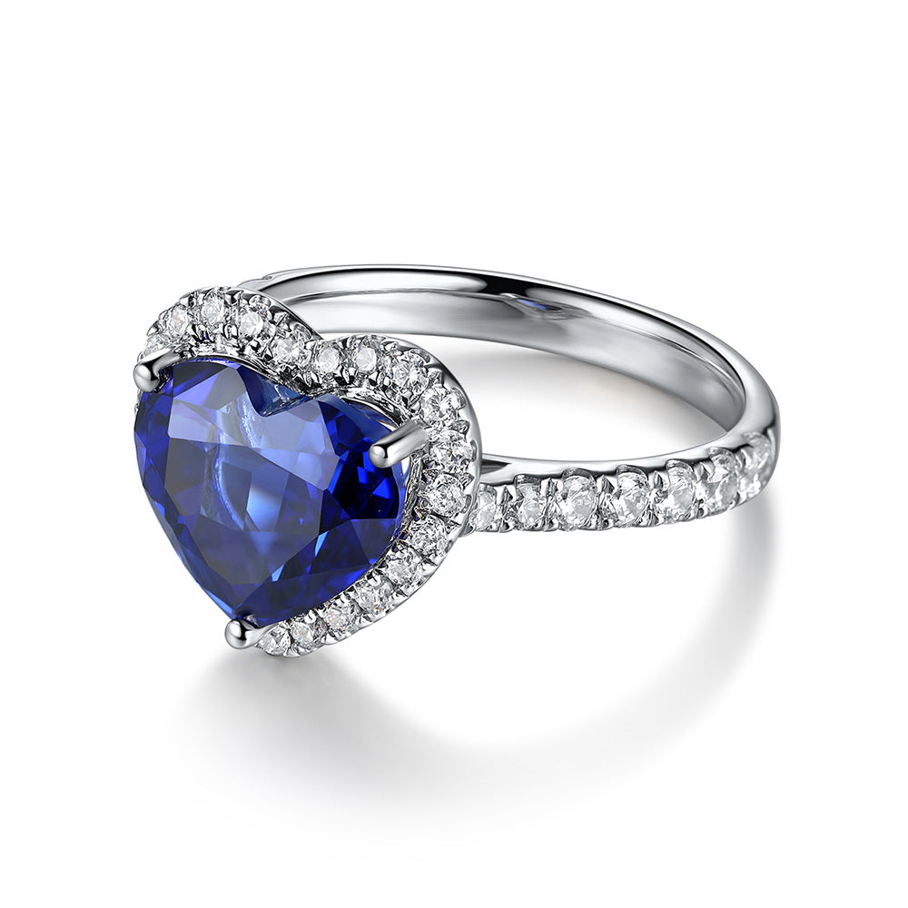3.43ct Love Heart Halo Lab Sapphire S925 Ring