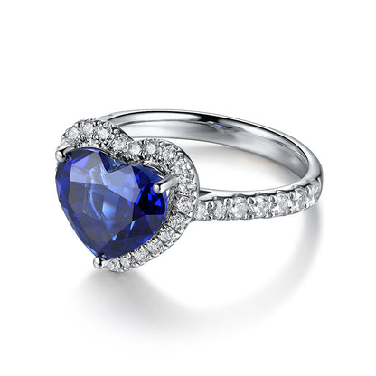 3.43ct Love Heart Halo Lab Sapphire S925 Ring