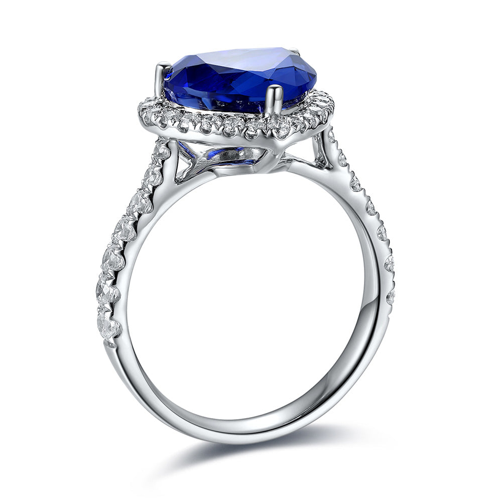 3.43ct Love Heart Halo Lab Sapphire S925 Ring