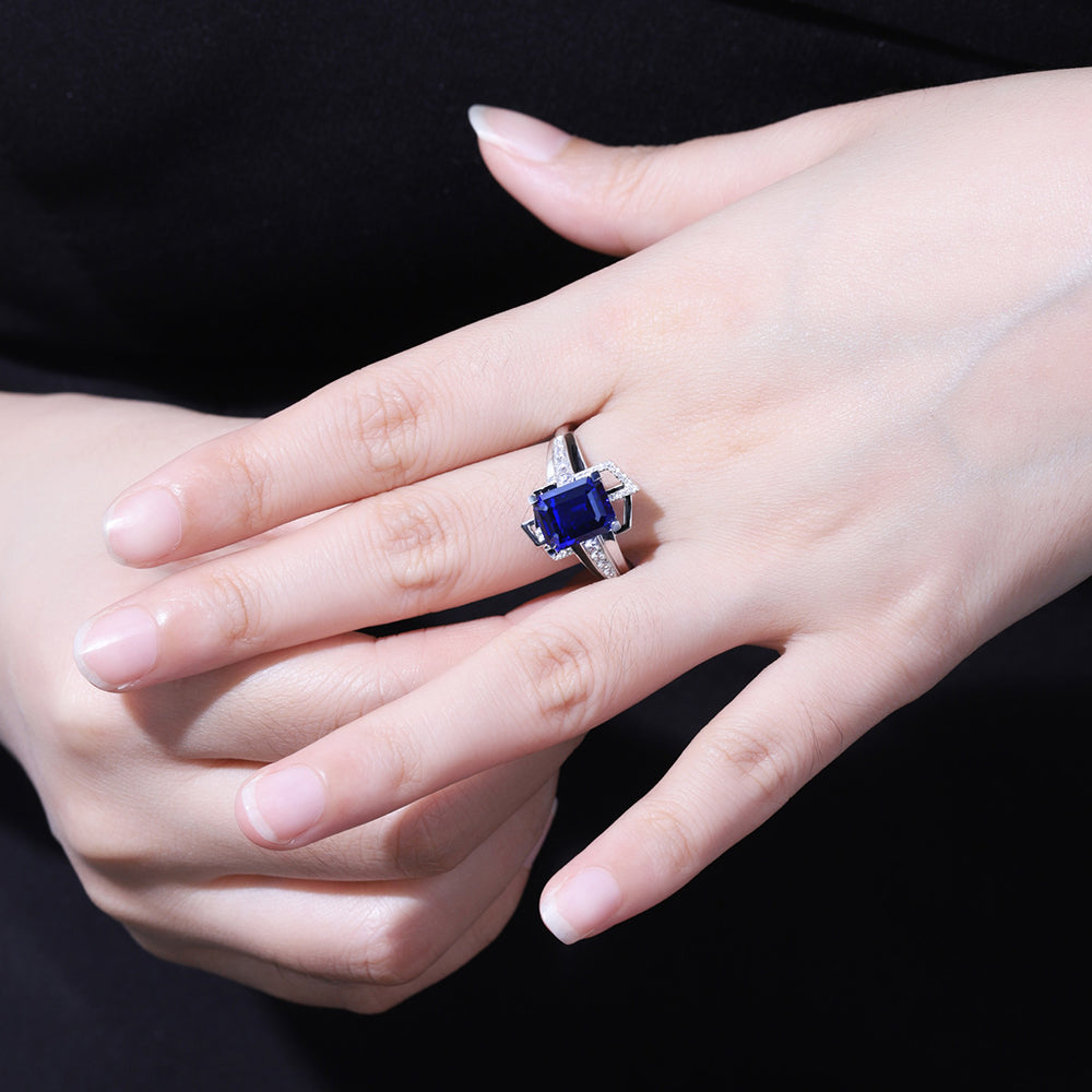 ANSTER JEWELRY 4.46ct Lab Grown Sapphire S925 Ring
