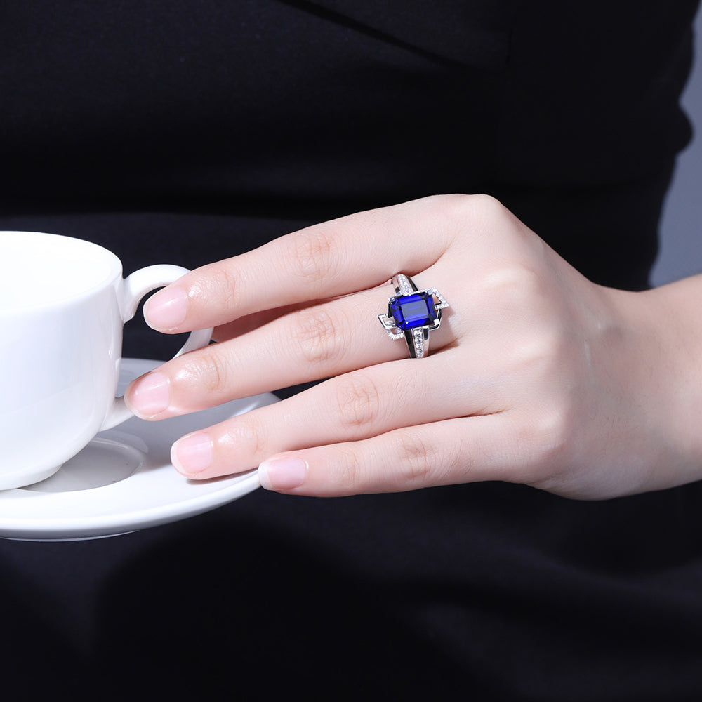 ANSTER JEWELRY 4.46ct Lab Grown Sapphire S925 Ring