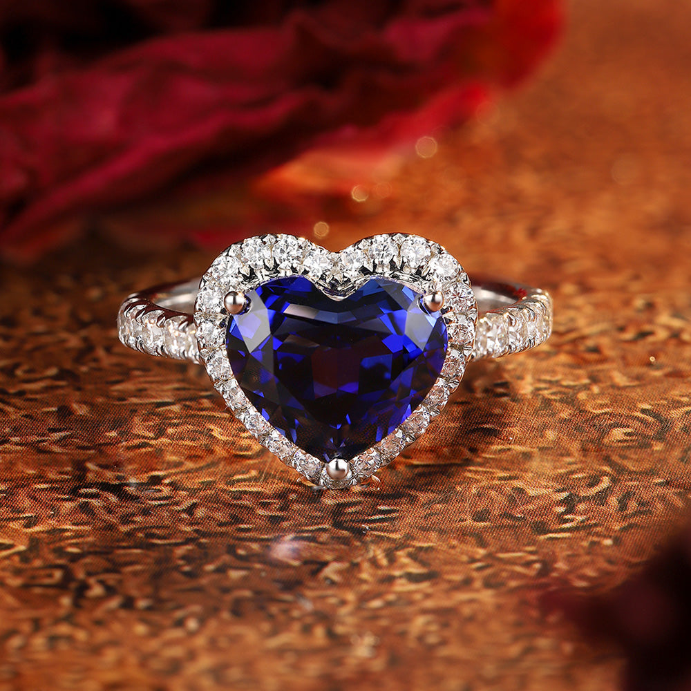 3.43ct Love Heart Halo Lab Sapphire S925 Ring