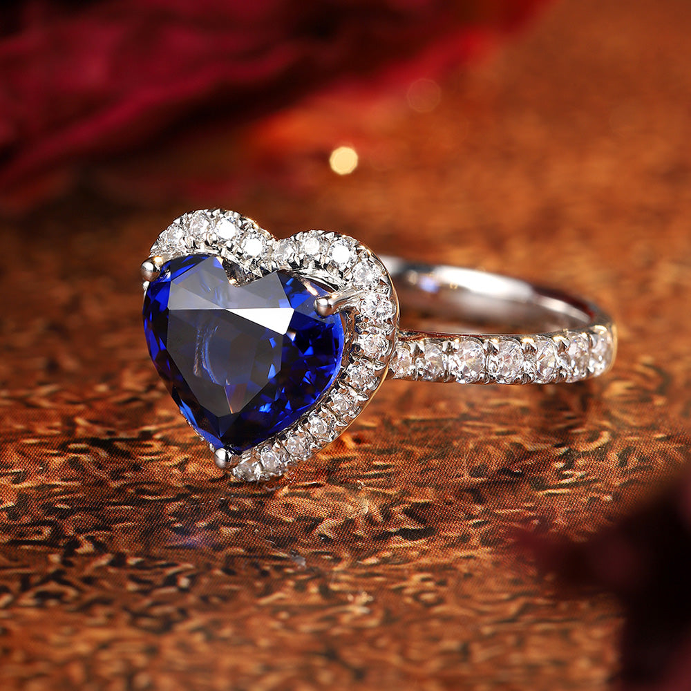 3.43ct Love Heart Halo Lab Sapphire S925 Ring