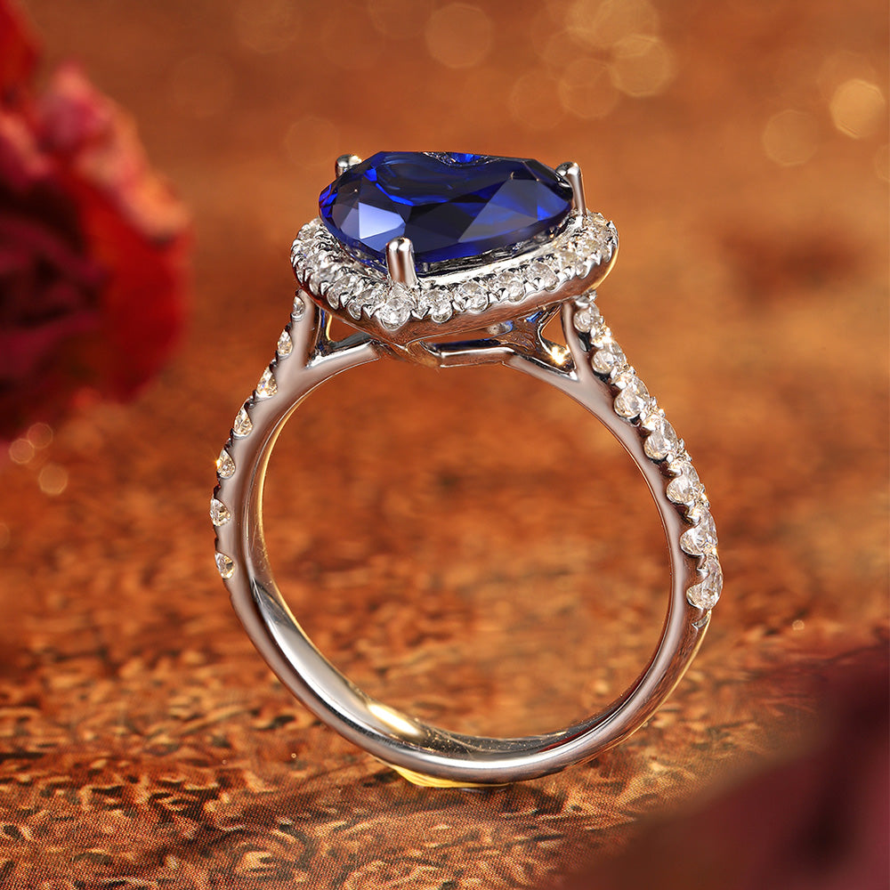 3.43ct Love Heart Halo Lab Sapphire S925 Ring