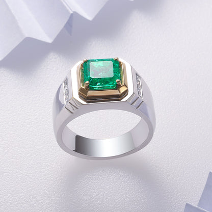ANSTER JEWELRY 2.37 CTW Asscher Lab Grown Emerald 18K Gold Ring plated Men Ring