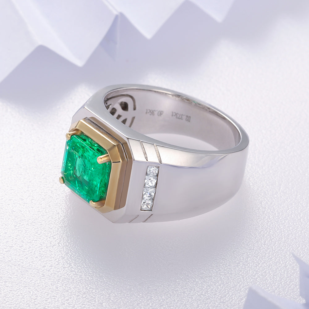 ANSTER JEWELRY 2.37 CTW Asscher Lab Grown Emerald 18K Gold Ring plated Men Ring