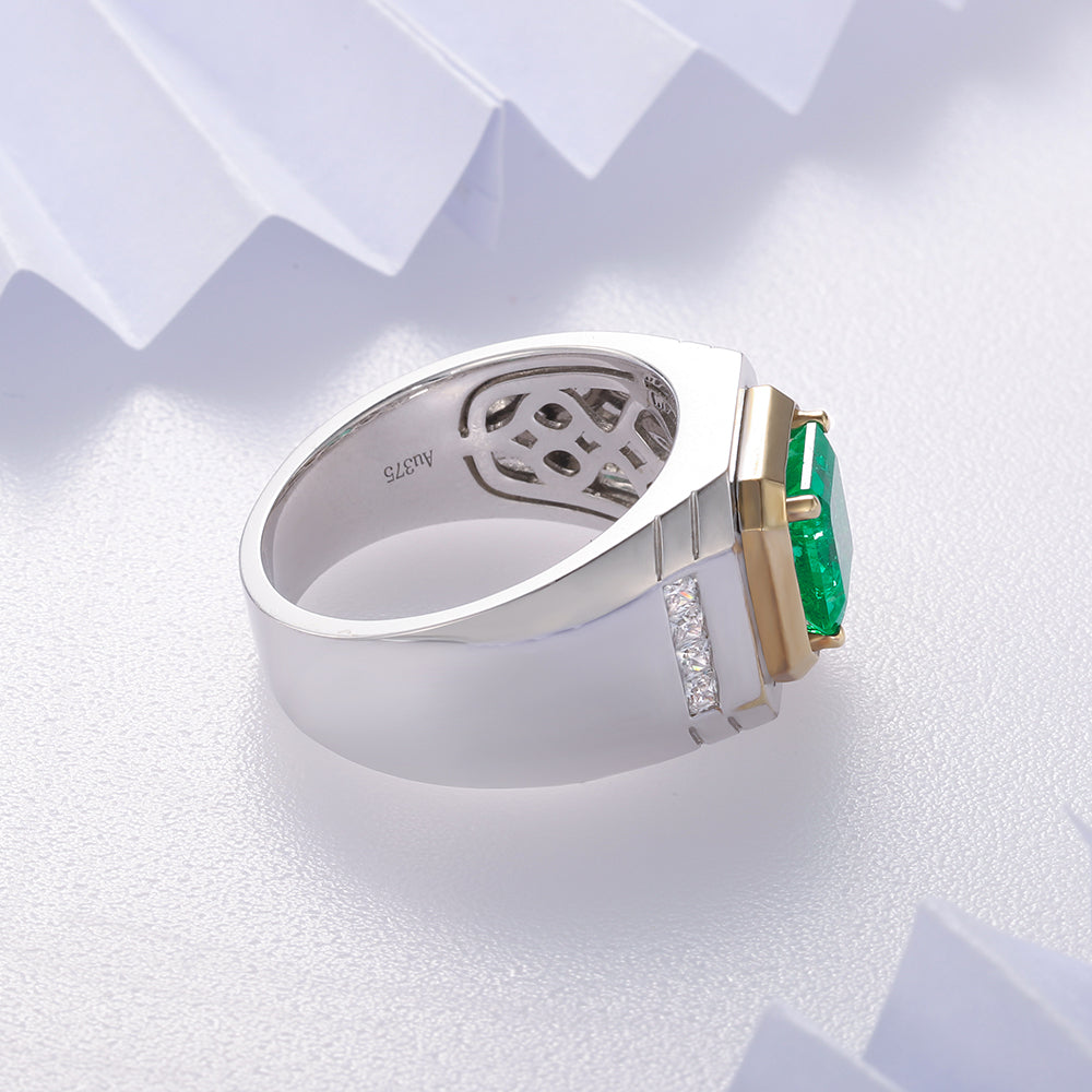 ANSTER JEWELRY 2.37 CTW Asscher Lab Grown Emerald 18K Gold Ring plated Men Ring