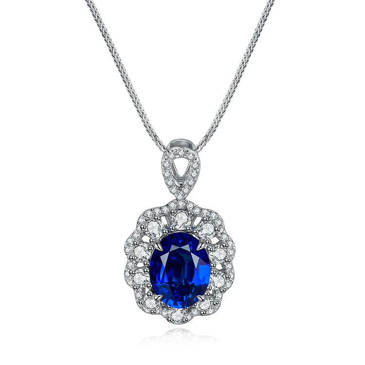 ANSTER JEWELRY 2.65 CTW Oval Lab Grown Sapphire 925 Silver Necklace plated