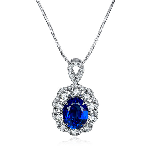 ANSTER JEWELRY 2.65 CTW Oval Lab Grown Sapphire 925 Silver Necklace plated