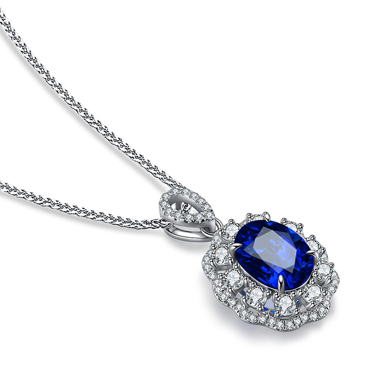 ANSTER JEWELRY 2.65 CTW Oval Lab Grown Sapphire 925 Silver Necklace plated