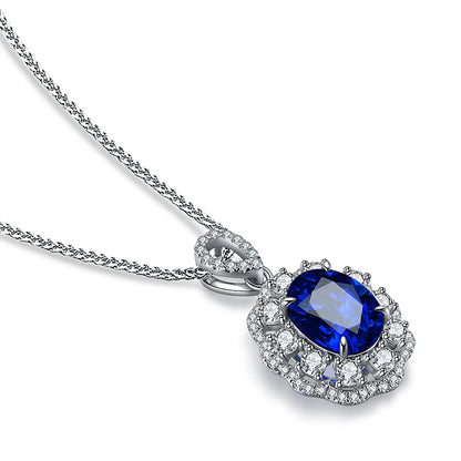 ANSTER JEWELRY 2.65 CTW Oval Lab Grown Sapphire 925 Silver Necklace plated