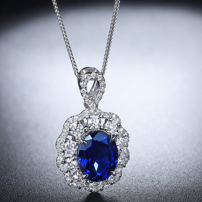 ANSTER JEWELRY 2.65 CTW Oval Lab Grown Sapphire 925 Silver Necklace plated