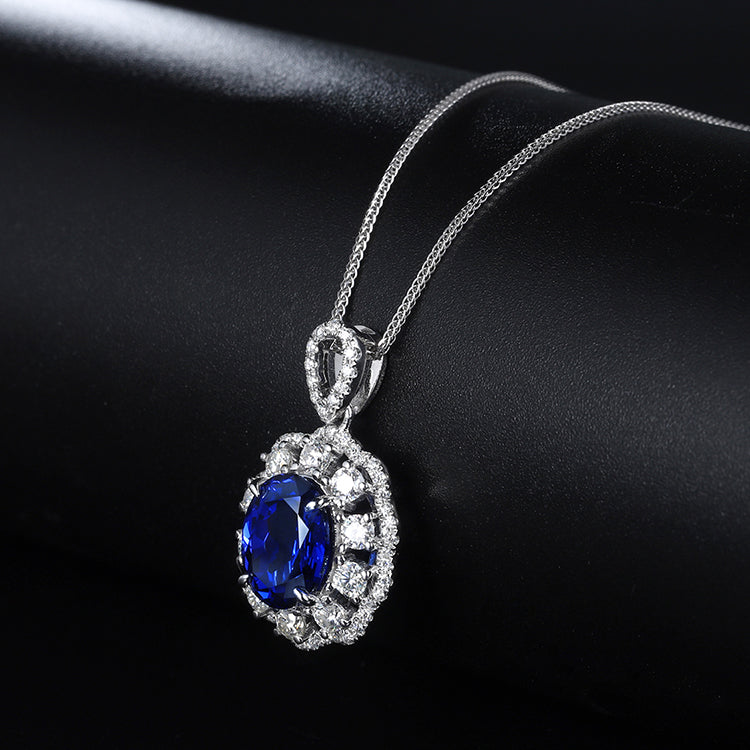 ANSTER JEWELRY 2.65 CTW Oval Lab Grown Sapphire 925 Silver Necklace plated