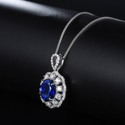 ANSTER JEWELRY 2.65 CTW Oval Lab Grown Sapphire 925 Silver Necklace plated