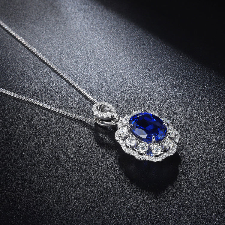 ANSTER JEWELRY 2.65 CTW Oval Lab Grown Sapphire 925 Silver Necklace plated