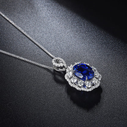 ANSTER JEWELRY 2.65 CTW Oval Lab Grown Sapphire 925 Silver Necklace plated