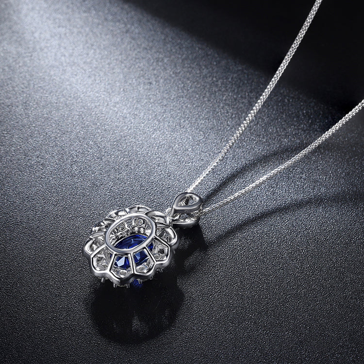 ANSTER JEWELRY 2.65 CTW Oval Lab Grown Sapphire 925 Silver Necklace plated