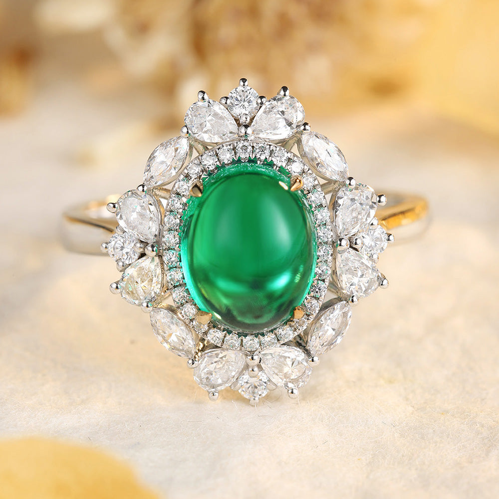 ANSTER JEWELRY 3 CTW Round Lab Grown Emerald 18K Gold Ring plated