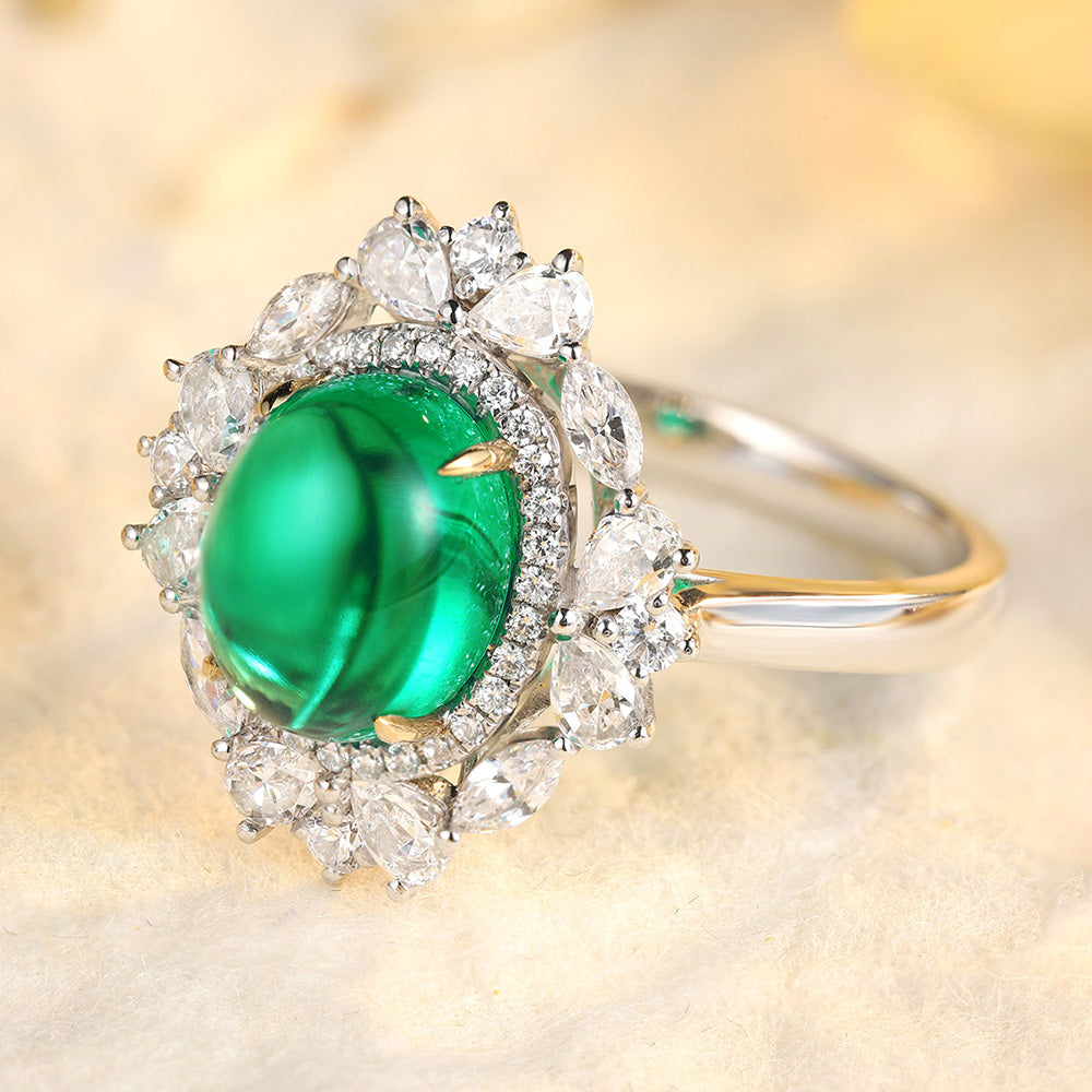 ANSTER JEWELRY 3 CTW Round Lab Grown Emerald 18K Gold Ring plated