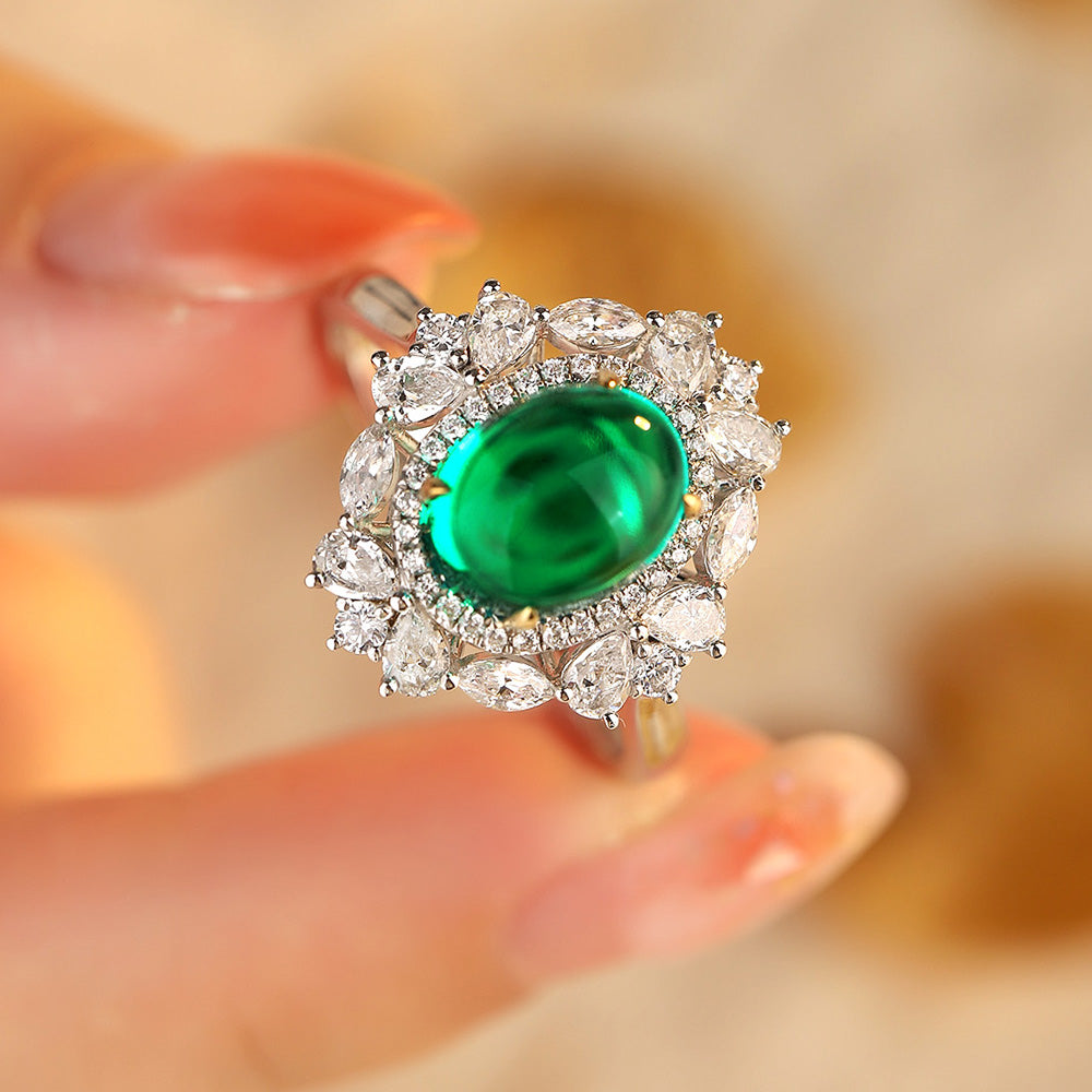 ANSTER JEWELRY 3 CTW Round Lab Grown Emerald 18K Gold Ring plated