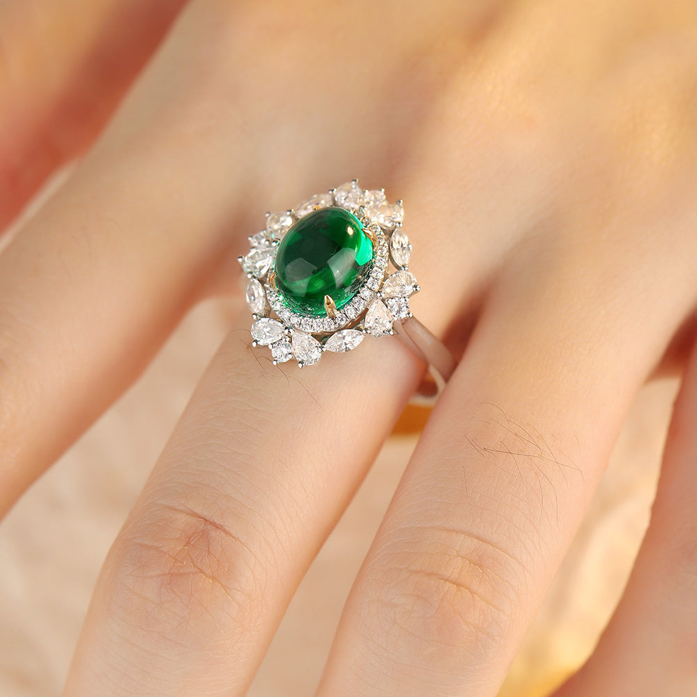 ANSTER JEWELRY 3 CTW Round Lab Grown Emerald 18K Gold Ring plated