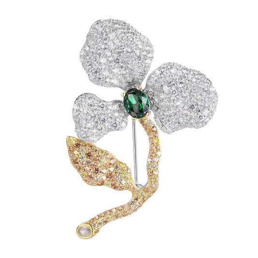 ANSTERGEMS Elegant Flower Shape Gemstone Brooch