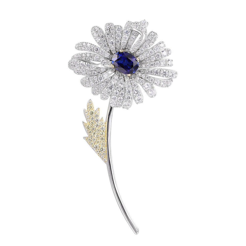 ANSTER JEWELRY Flower Shape Gemstone 925 Silver Brooch