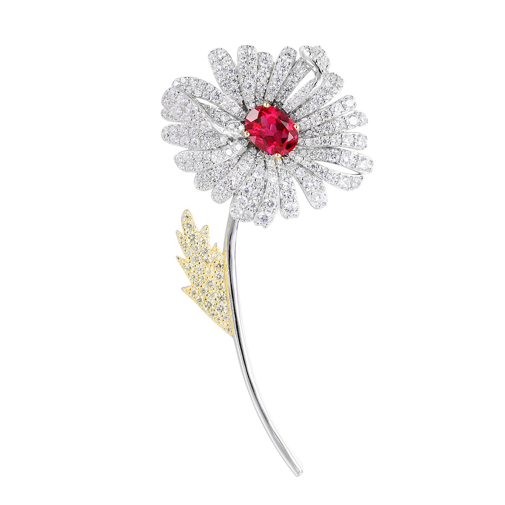 ANSTER JEWELRY Flower Shape Gemstone 925 Silver Brooch