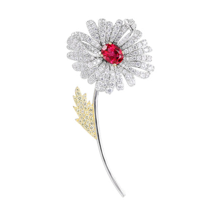 ANSTER JEWELRY Flower Shape Gemstone 925 Silver Brooch