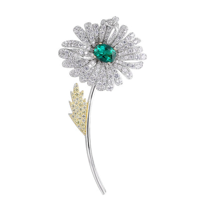 ANSTER JEWELRY Flower Shape Gemstone 925 Silver Brooch