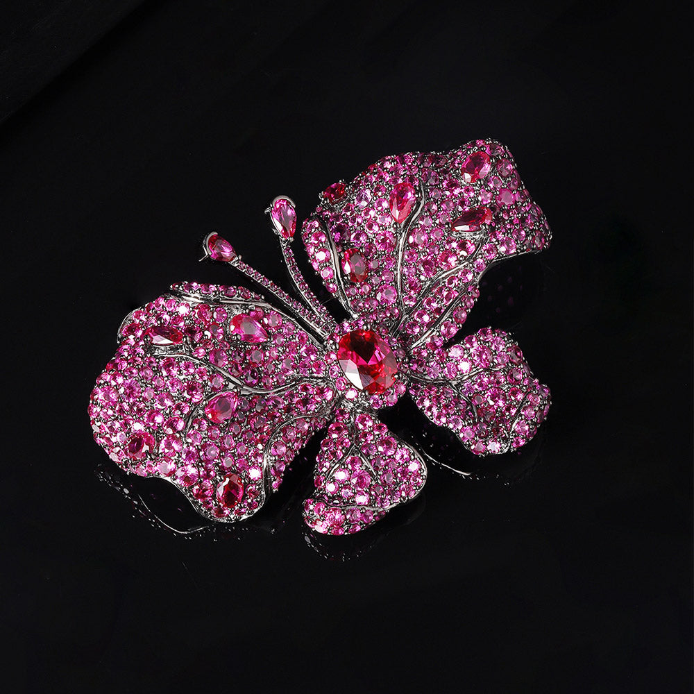 ANSTERGEMS Butterfly Shape Gemstone 925 Silver Brooch