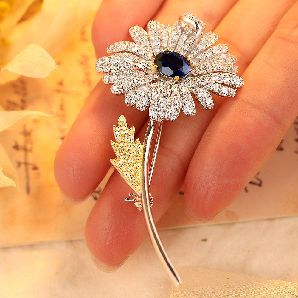 ANSTER JEWELRY Flower Shape Gemstone 925 Silver Brooch