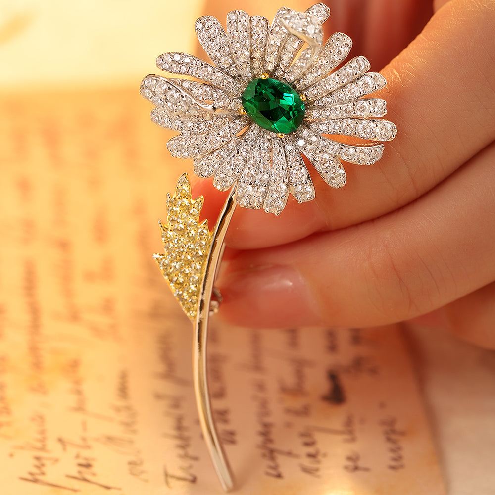 ANSTER JEWELRY Flower Shape Gemstone 925 Silver Brooch