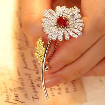 ANSTER JEWELRY Flower Shape Gemstone 925 Silver Brooch