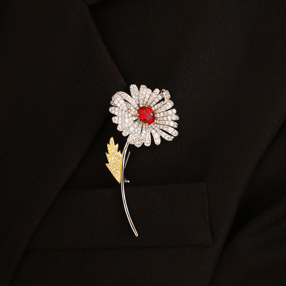 ANSTER JEWELRY Flower Shape Gemstone 925 Silver Brooch