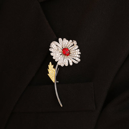 ANSTER JEWELRY Flower Shape Gemstone 925 Silver Brooch
